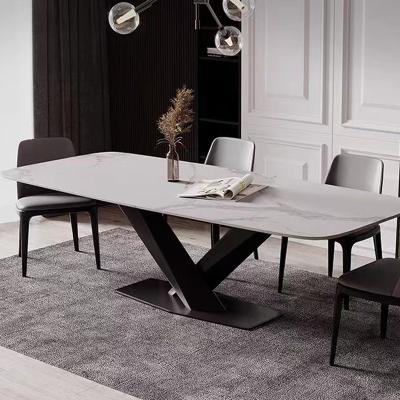 Rectangular Patio Metal Leg Marble Top Dining Table And Chairs Powder Coating