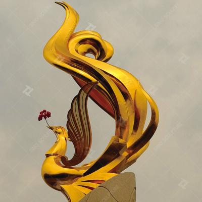 Modern Large Bronze Sculpture Outdoor Bronze Phoenix Statue With Surface Gold Leaf Foil