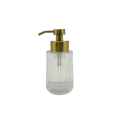 Vertical Stripe Clear Glass Foaming Lotion Pump Foaming Hand Dispenser With Mat Gold Pump Head