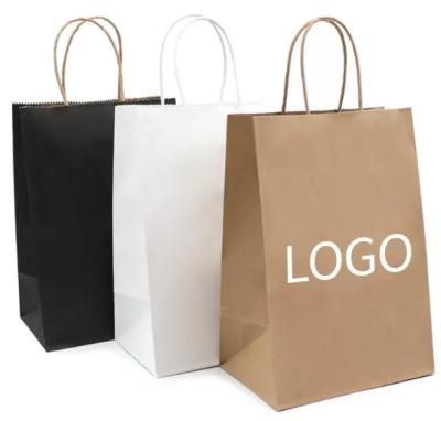 White And Brown Kraft Paper Twisted Handle Shopping Carrier Bag With Logo Printed