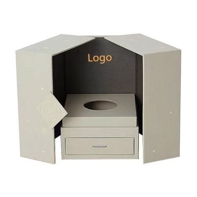 Square Rose Paper Cardboard Jewelry Gift Box with Drawer and Custom Gold Foil Stamping