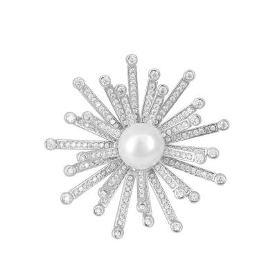Snowflower White Pearl and White CZ Handmade Fashion Brooches For Women