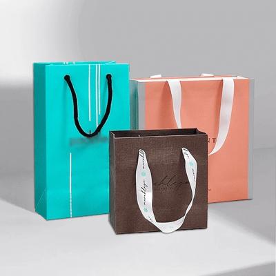 Ribbon Accessories Custom Logo Paper Handbag for Retail Shopping Gift Packaging Bags