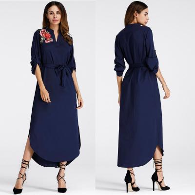 Mexican Embroidered Side Split Belt Dress